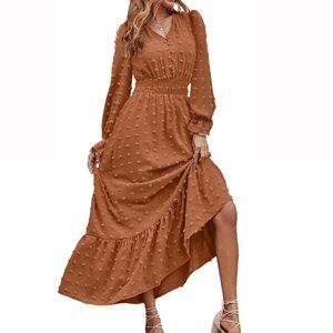 NWT Fashion Swiss Dot Rust Long Sleeve Dress